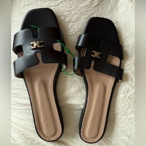 Bruno Magli Black Leather Fina Single Band Slide Sandals